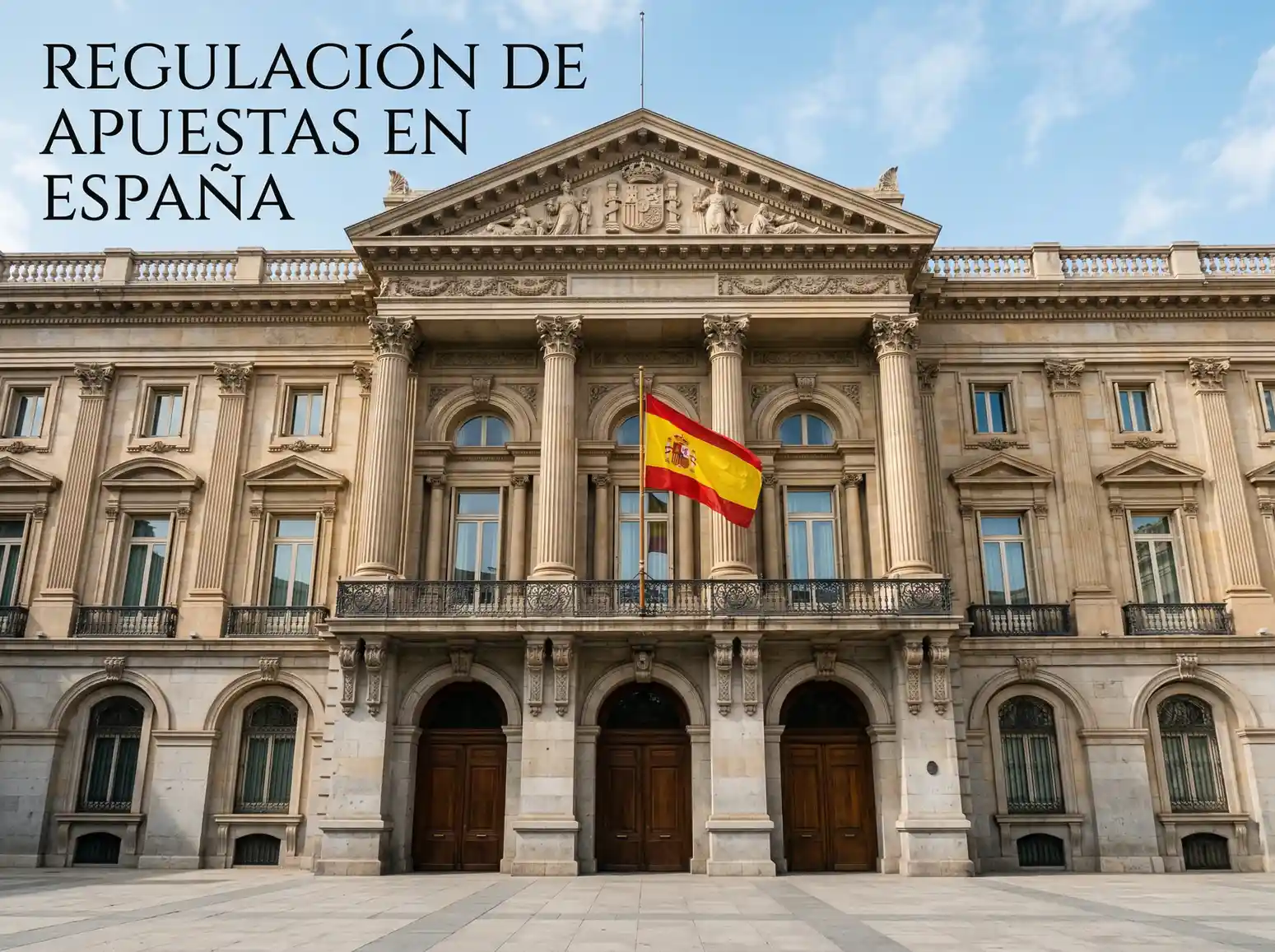 Fachada de un edificio institucional con la bandera de España